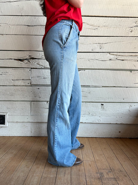 1970s pleated wide leg bell bottom jeans