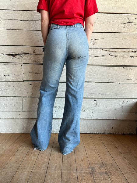 1970s pleated wide leg bell bottom jeans