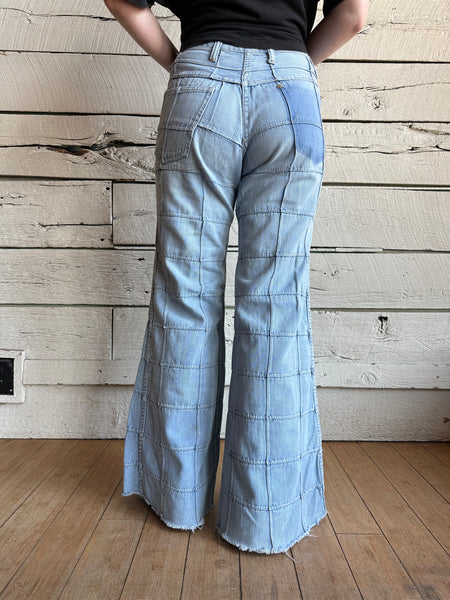 1970s window pane patchwork bell bottom jeans