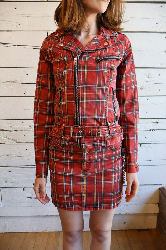 1990s Royal Bones Plaid Miniskirt + Jacket