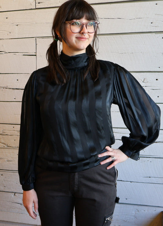 1980s Hanae Mori Silk Striped Blouse