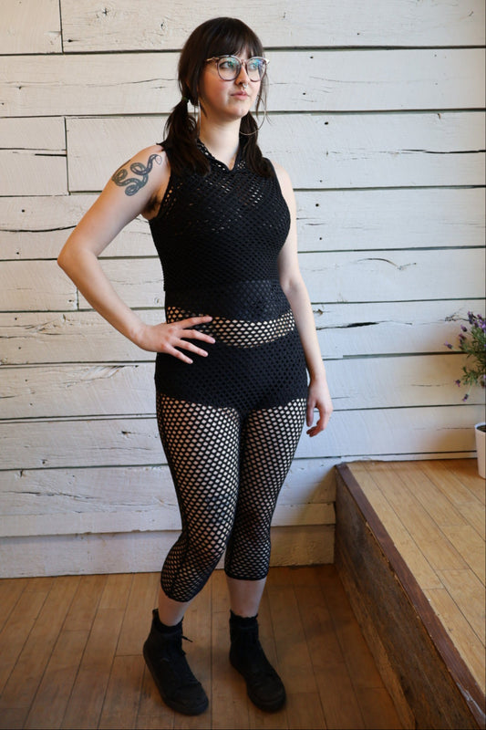 Y2k Fishnet Jumpsuit + Cropped Hoodie