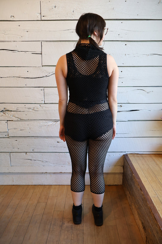 Y2k Fishnet Jumpsuit + Cropped Hoodie
