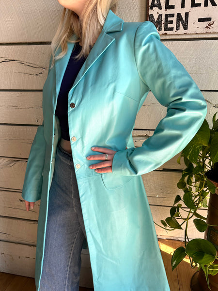 1990s/2000s Emporio Armani baby blue leather jacket