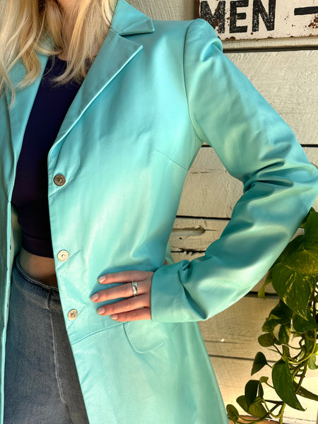 1990s/2000s Emporio Armani baby blue leather jacket