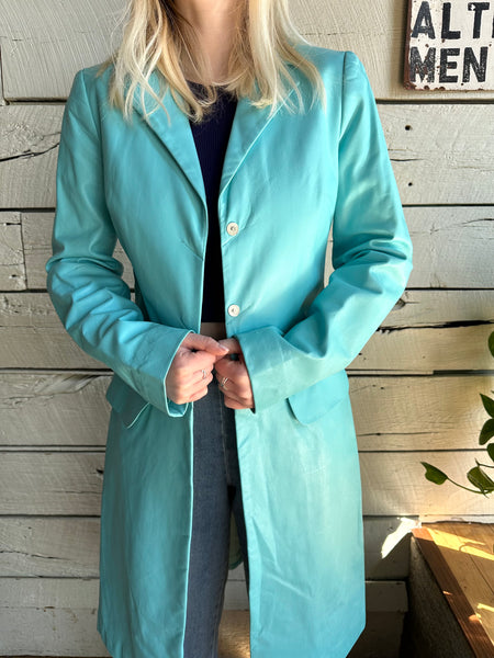 1990s/2000s Emporio Armani baby blue leather jacket