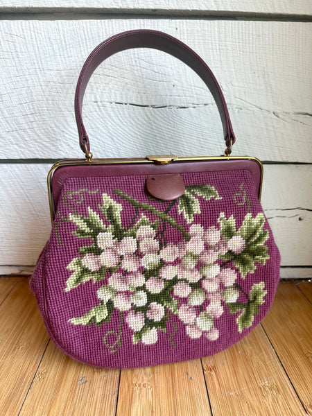 1960s needle point grapes purse