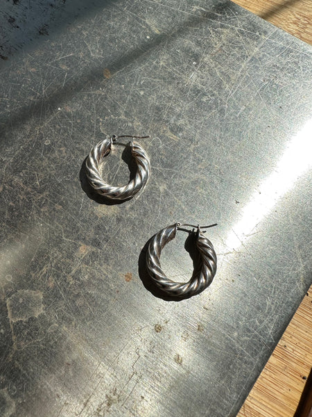 Vintage sterling silver braided hoops