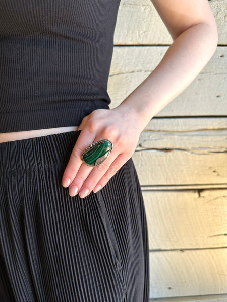 Vintage sterling silver and malachite ring