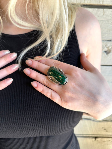 Vintage sterling silver and malachite ring