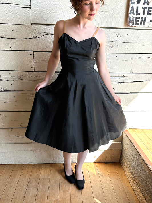 1950s black a-line slip dress
