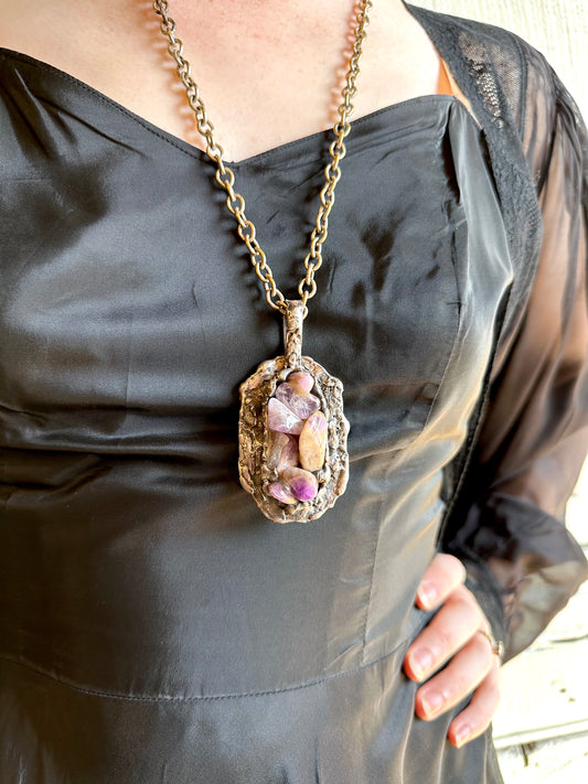 1970s Walter Arnesen natural stone brutalist pendant necklace