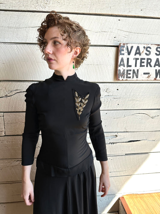 1940s black dress with appliqué