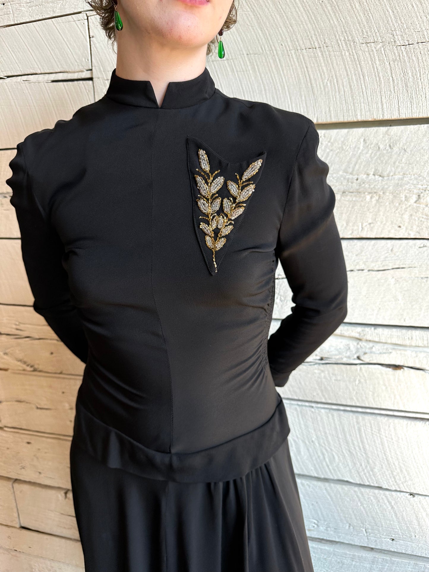 1940s black dress with appliqué