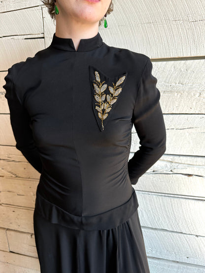 1940s black dress with appliqué