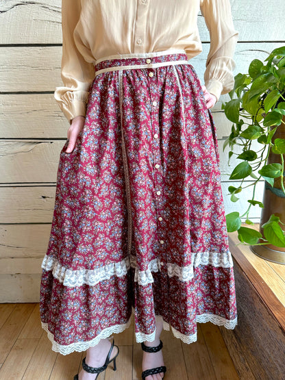 1970s Gunne Sax burgundy cotton skirt