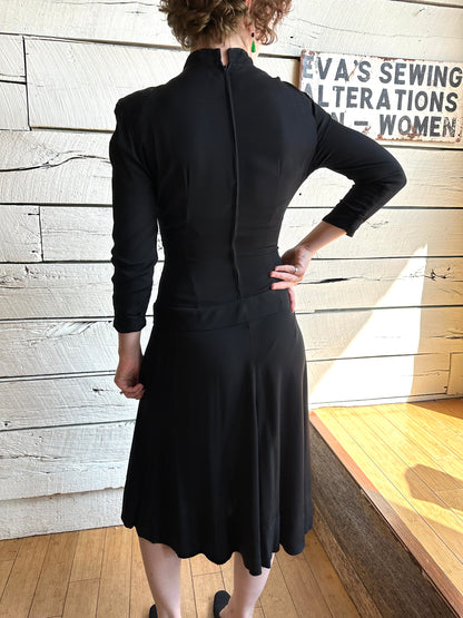 1940s black dress with appliqué