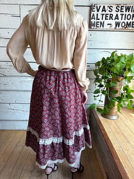 1970s Gunne Sax burgundy cotton skirt