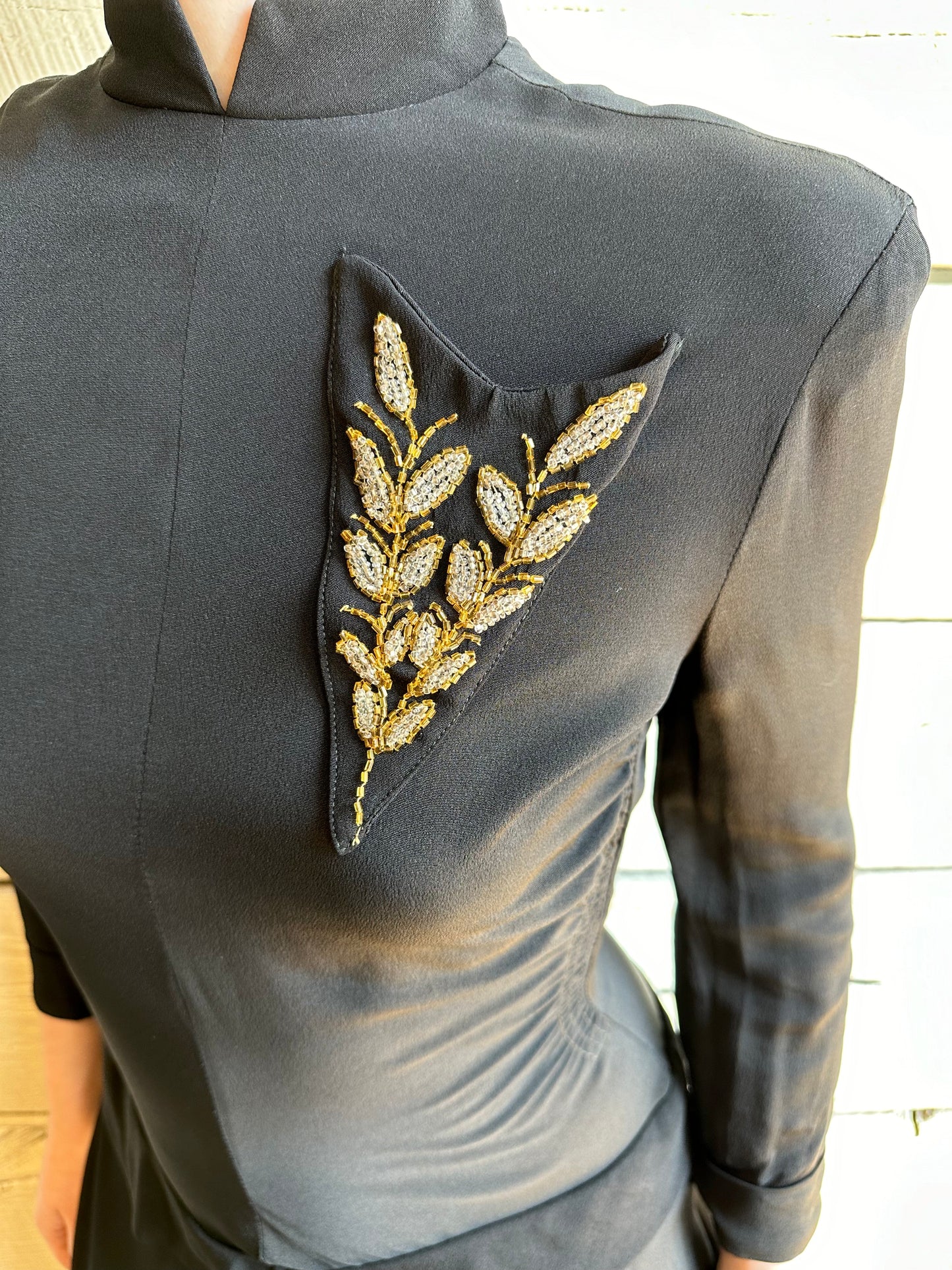 1940s black dress with appliqué