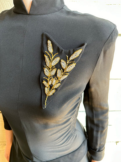 1940s black dress with appliqué
