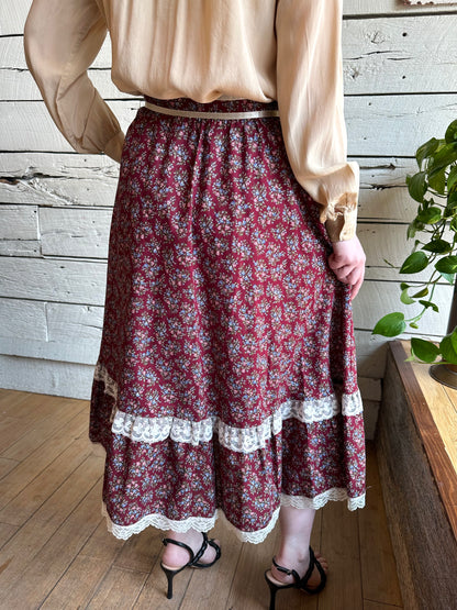 1970s Gunne Sax burgundy cotton skirt