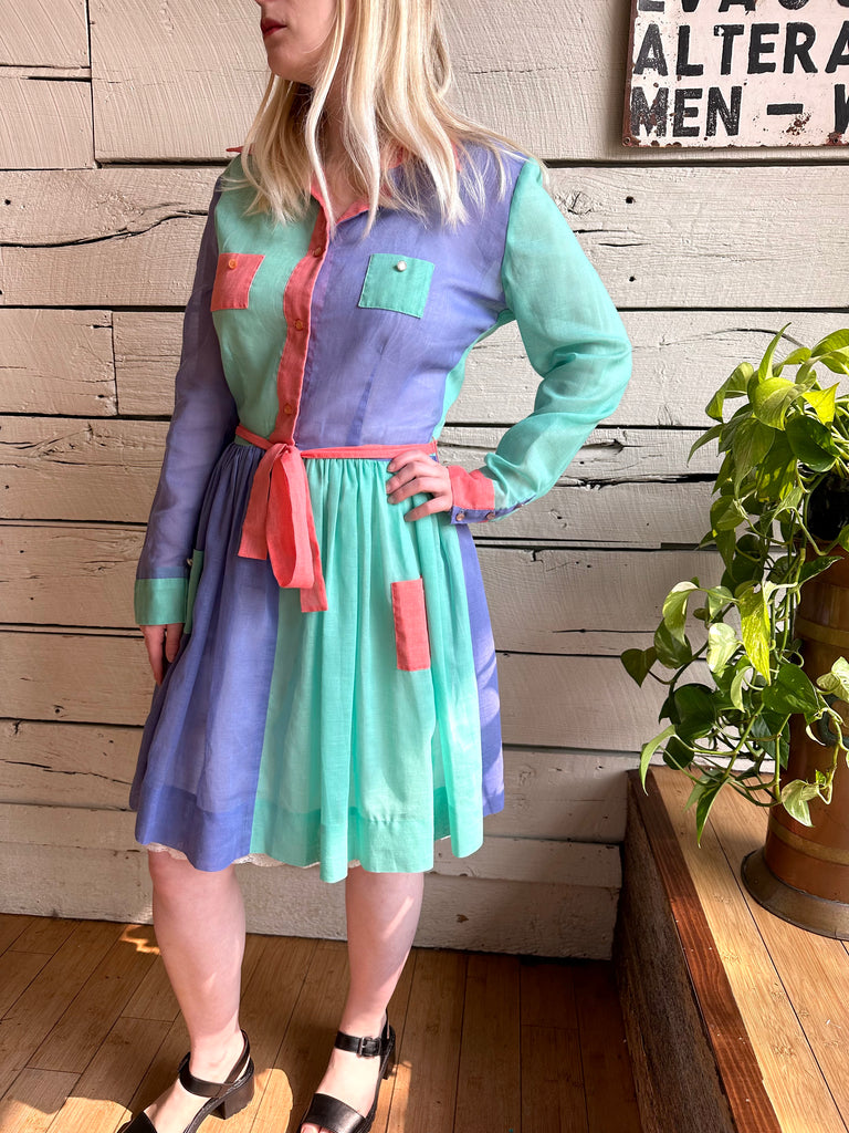 70s color block sales skirt