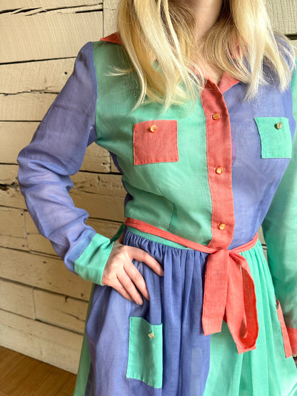 1970s color block dress