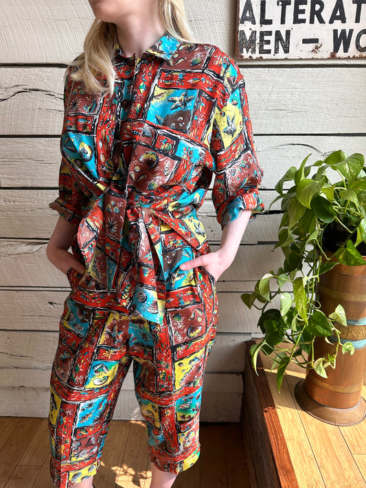 1960s Hawaiian silk two-piece set