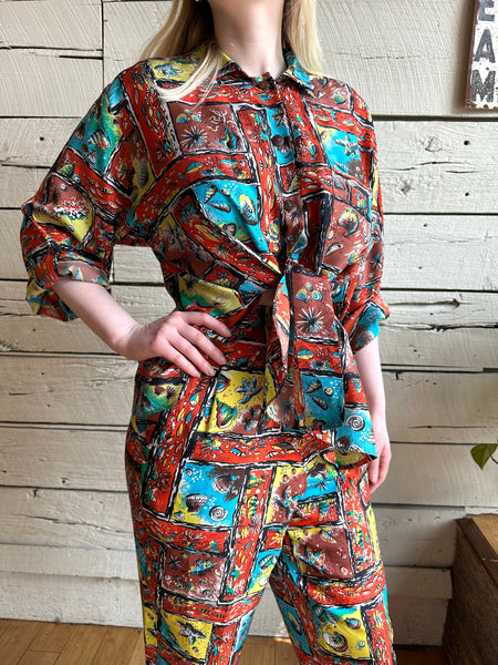 1960s Hawaiian silk two-piece set