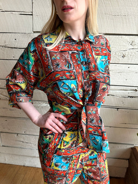 1960s Hawaiian silk two-piece set