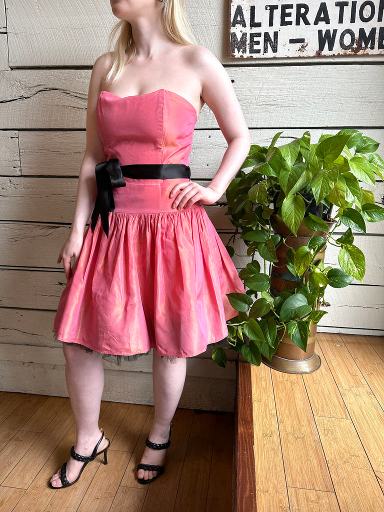 1980s Gunne Sax pink strapless party dress