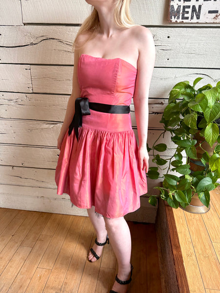 1980s Gunne Sax pink strapless party dress