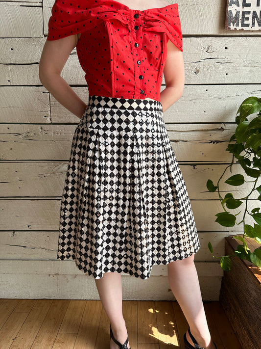 1980s diamond sequined black and white skirt