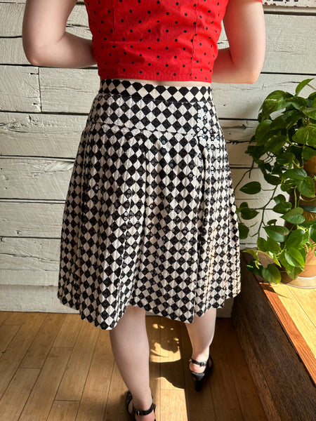 1980s diamond sequined black and white skirt