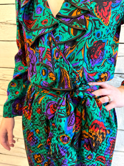 1980s Saint Laurent printed silk dress