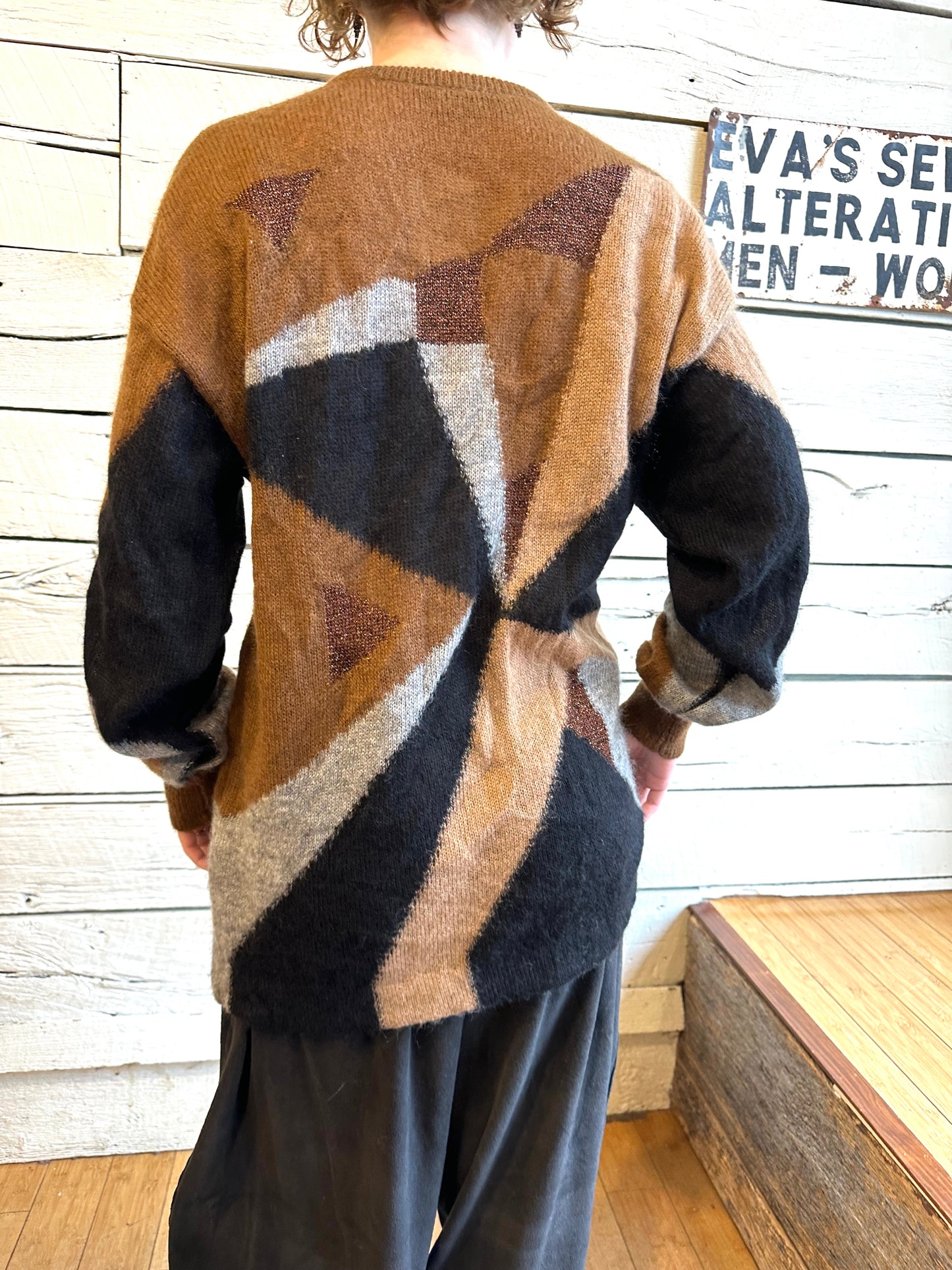 1980s Escada multicolored geometric and bedazzled sweater