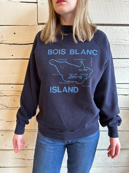 1980s Bois Blanc Island blue and navy sweatshirt