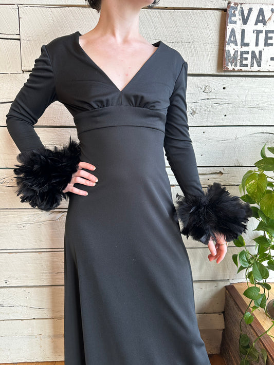 1970s feather cuff dress
