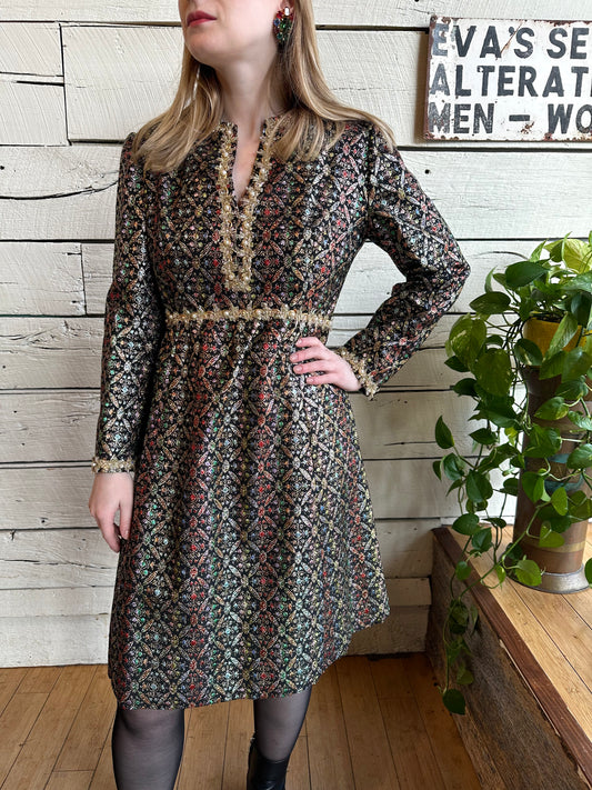 1960s multicolored brocade dress