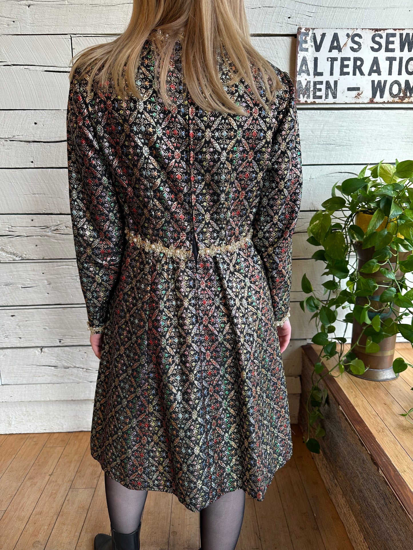 1960s multicolored brocade dress