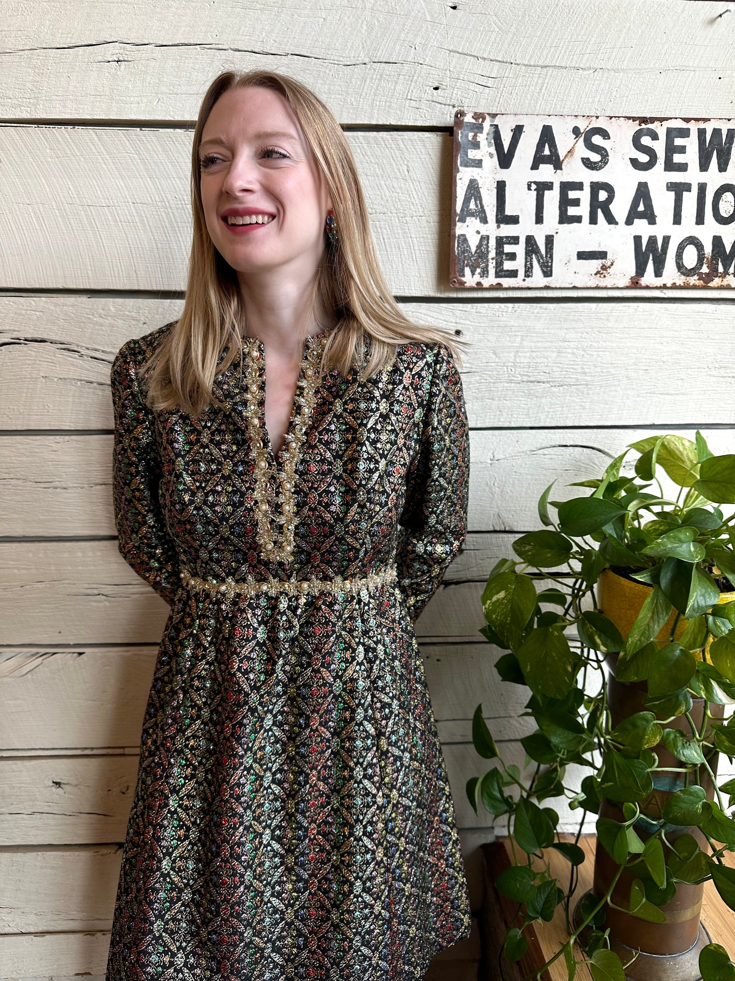 1960s multicolored brocade dress