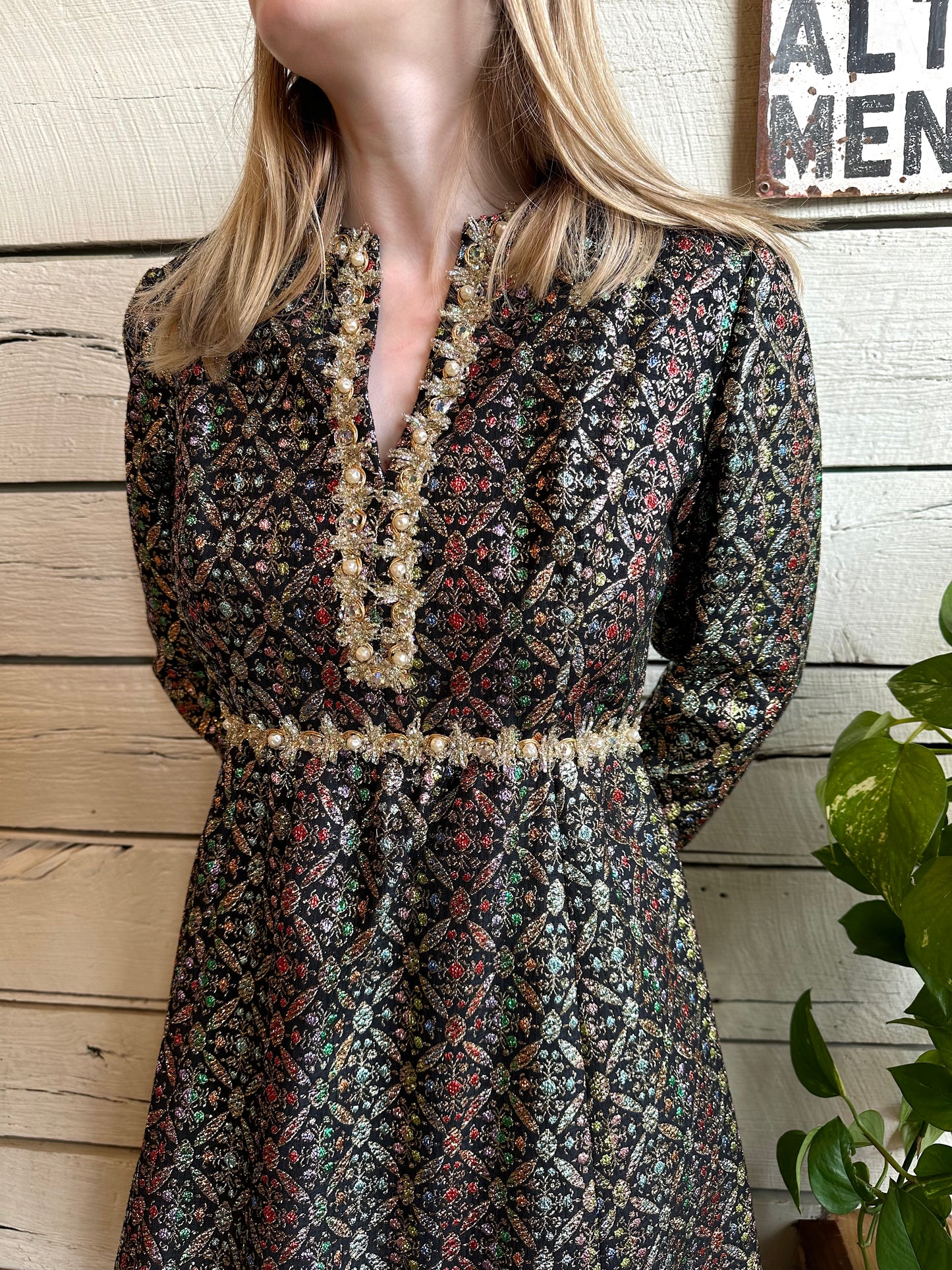 1960s multicolored brocade dress