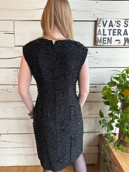 1960s black beaded dress by Royal Lynn