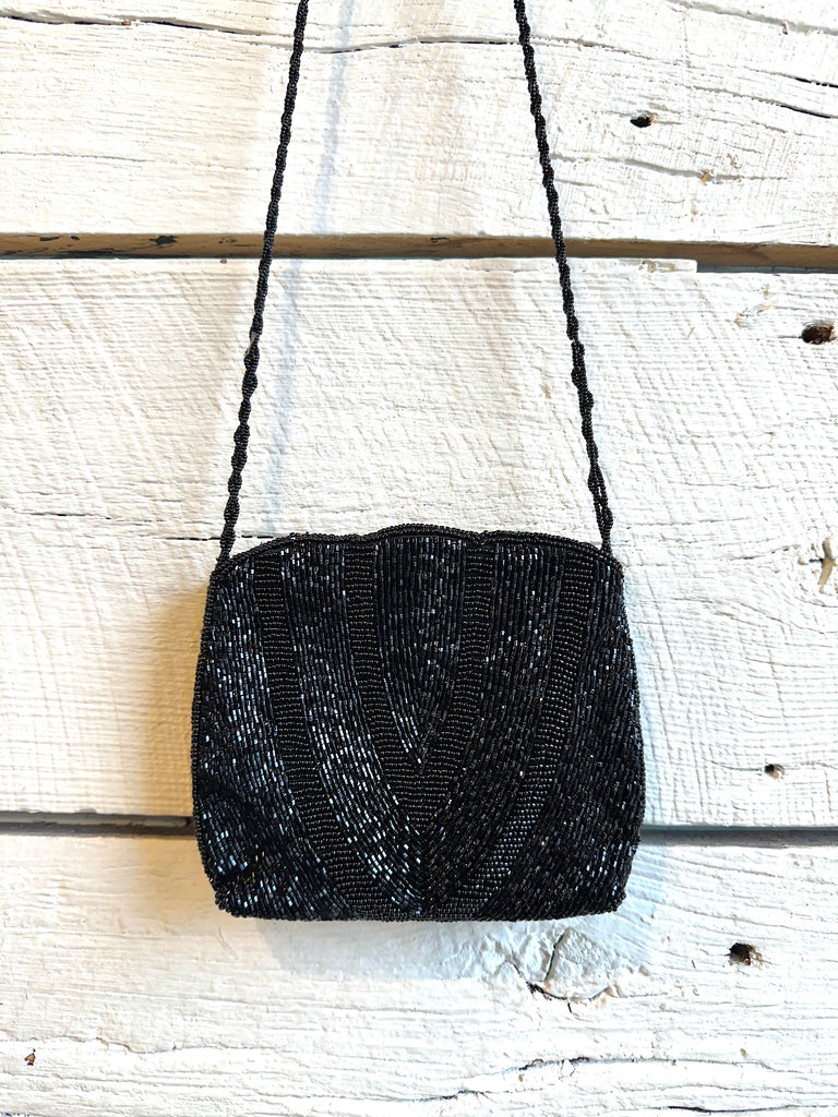 1980s black beaded bag by Genie
