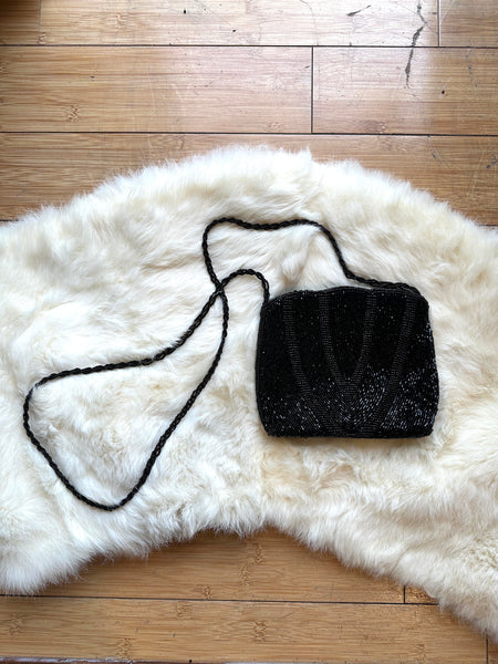 1980s black beaded bag by Genie