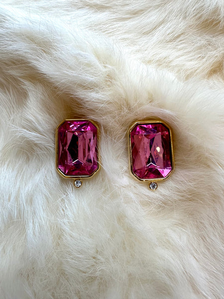 1980s pink and gold costume clip on earrings