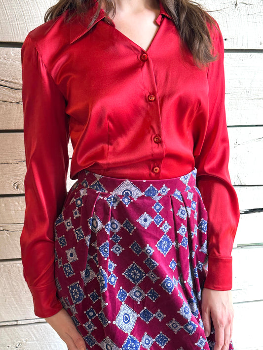 1990s Armani silk red blouse